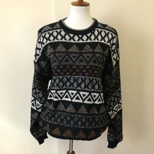 Geometric Patterned Black and White Sweater